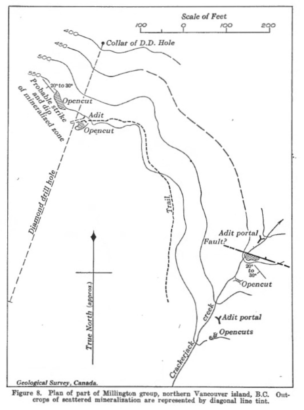 Figure 4: Crackjack Creek Area (Millington Showing) in 1929