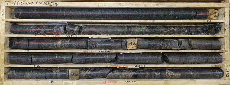Figure 3: TOM21-017 Sulphide Mineralization from 277.1 to 281.8 m