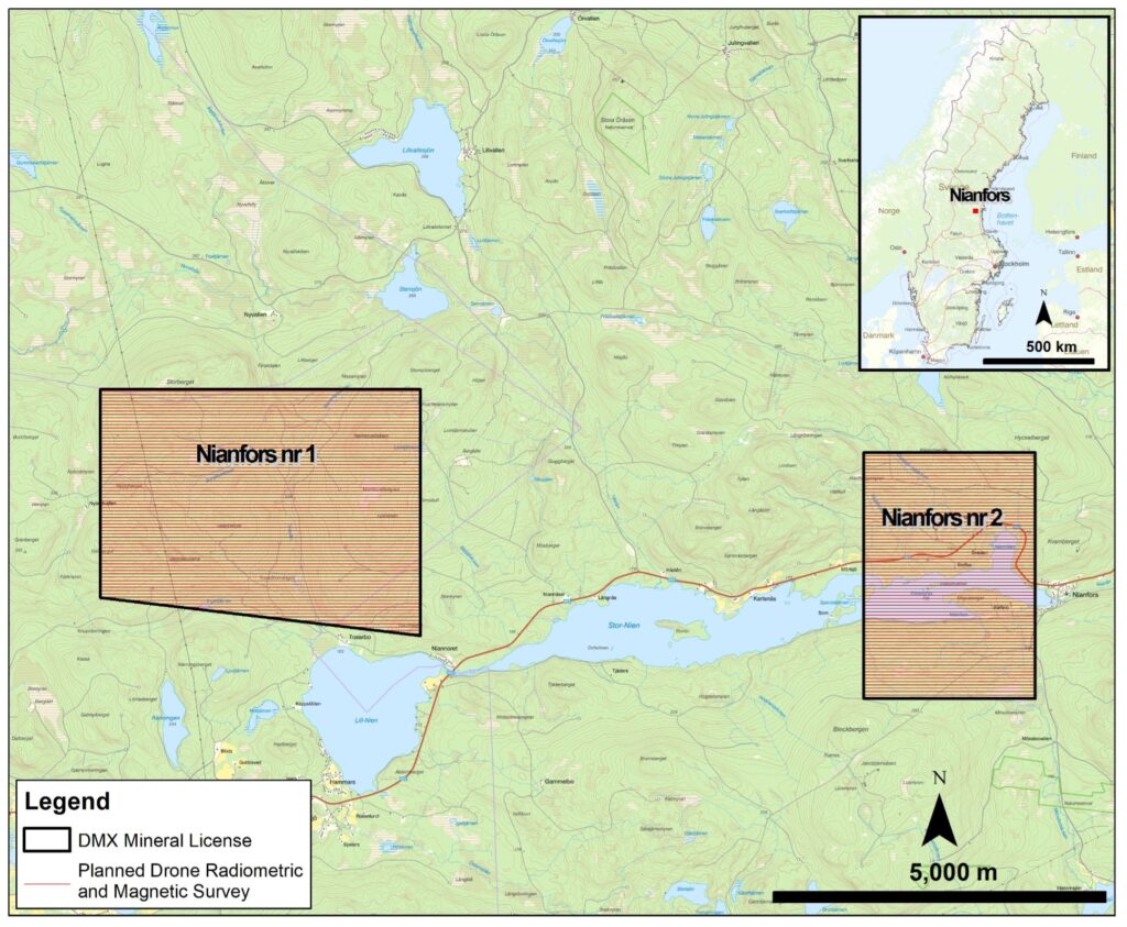 Map of Nianfors Property Proposed UAV Survey Flight Lines