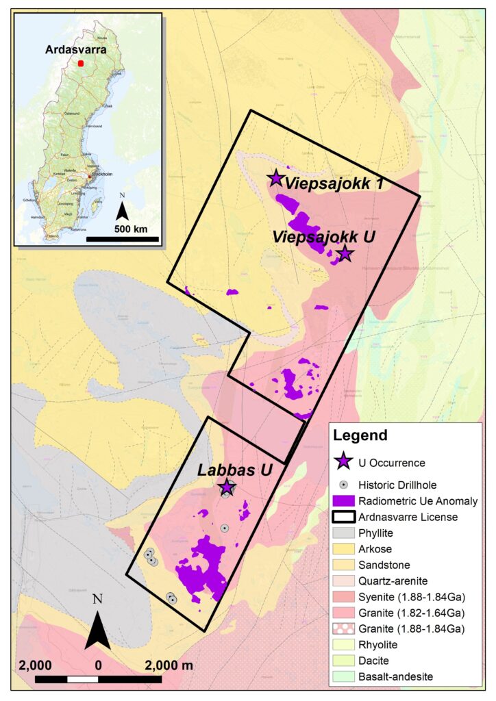 Ardnasvarre property map showing uranium anomalies