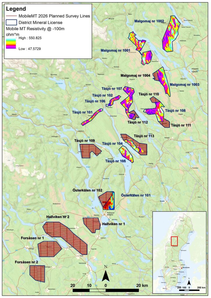 Figure 1: Alum Shale Properties Proposed Airborne MobileMT Survey Flight Lines